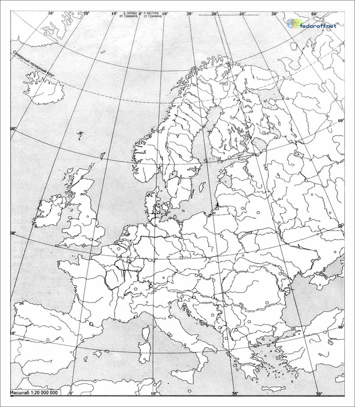 Контурная карта Европы (ч/б для печати)
