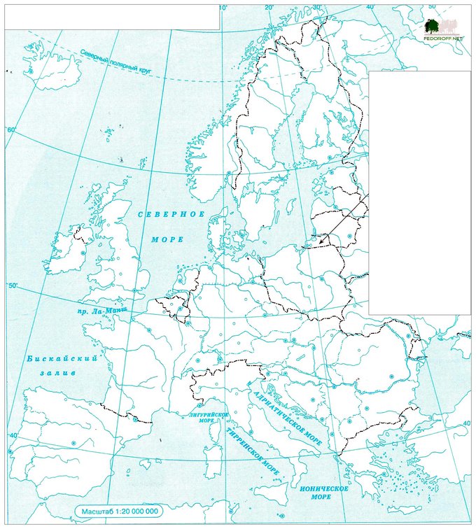 Контурная карта Зарубежной Европы