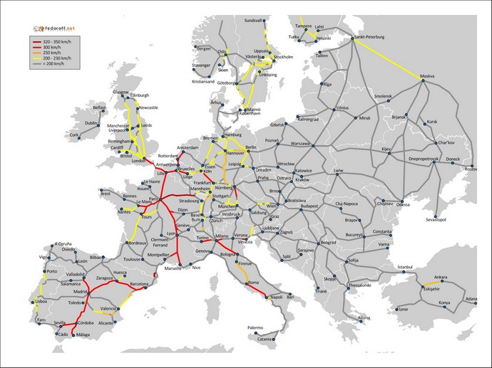 Карта железных дорог Европы