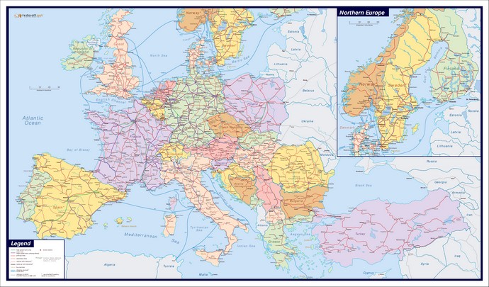 Карта железных дорог Европы