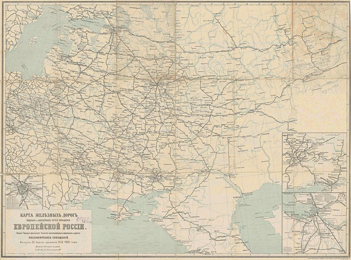 Карта железных дорог Российской Империи 1909 г.