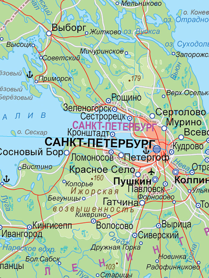 Географическая карта Ленинградской области