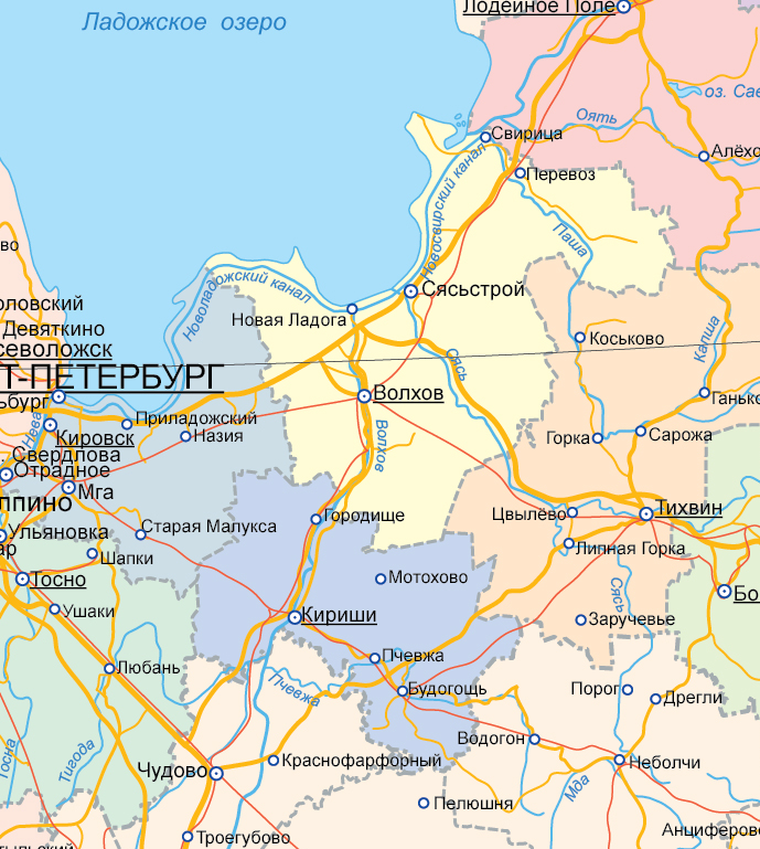 Векторная карта административного деления Ленинградской области