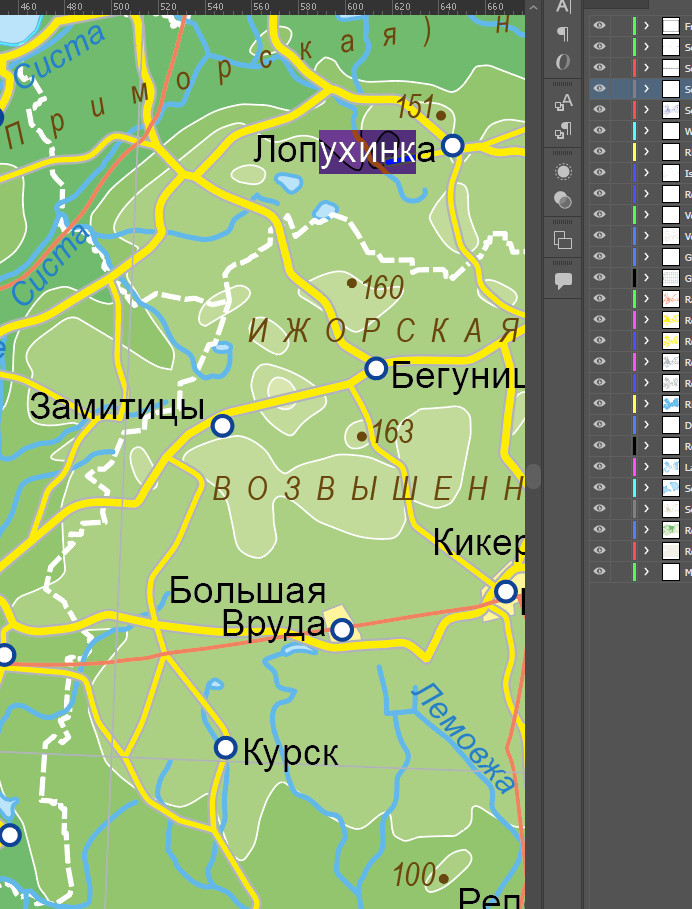 Векторная физическая карта Ленинградской области