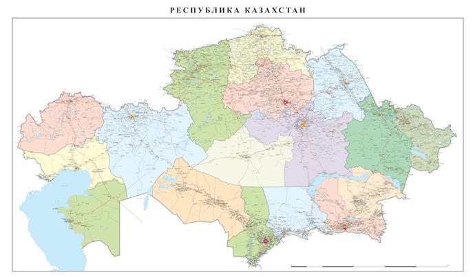 Большая векторная административная карта Казахстана