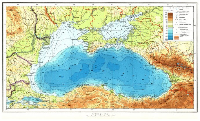Физическая карта Черного Моря