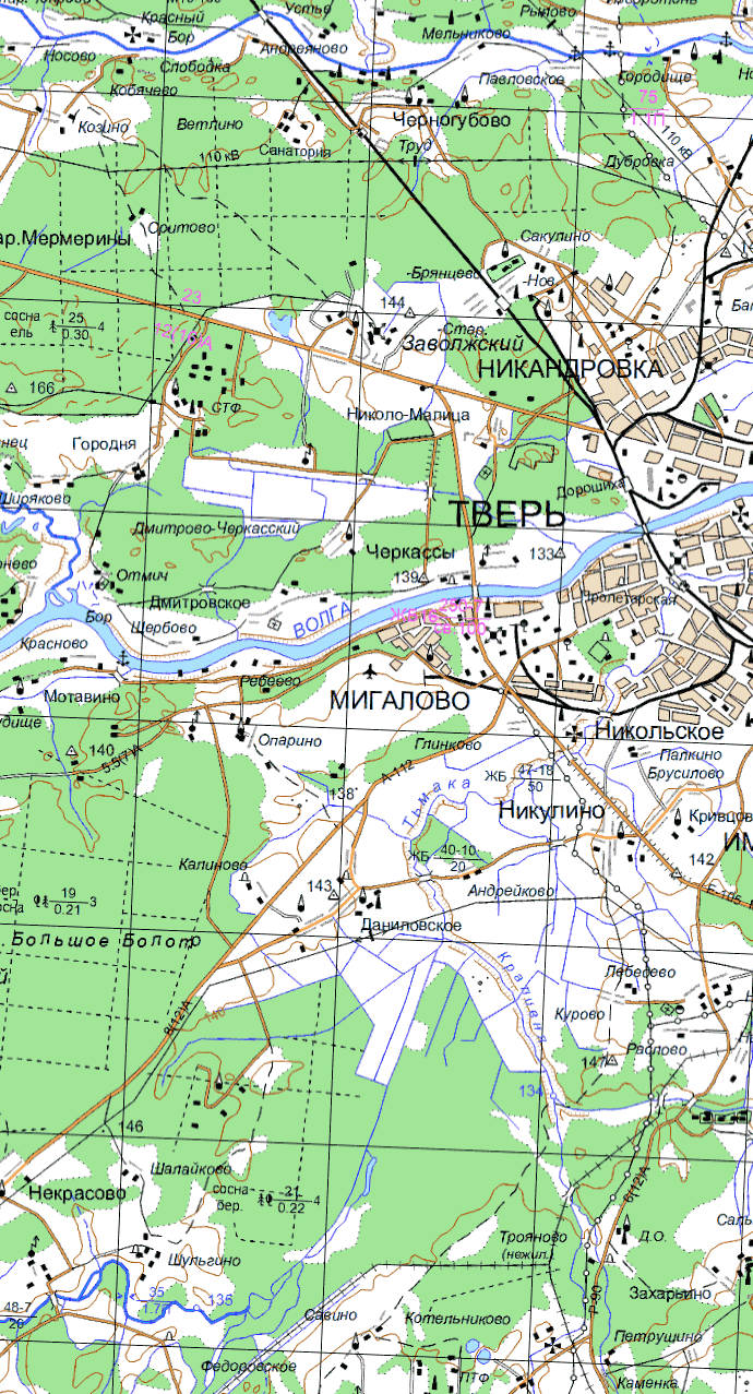 Топографическая карта Тверской области (2 км)