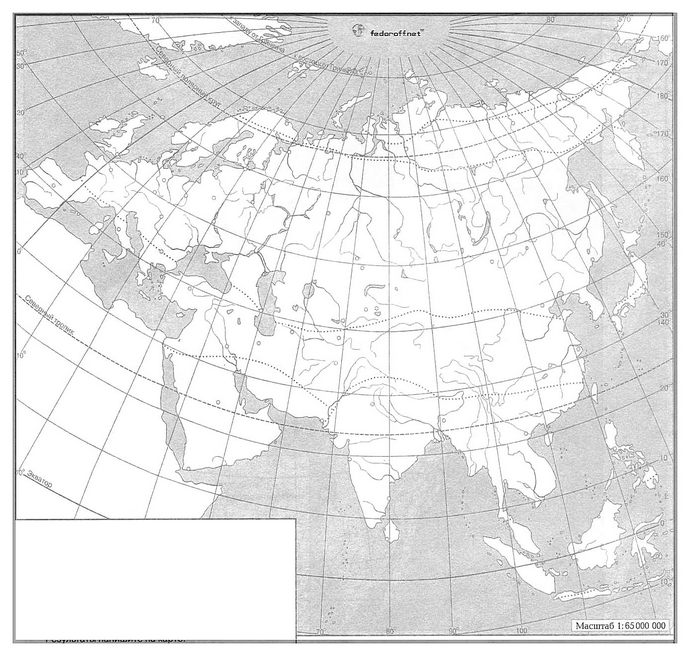 Контурная карта Евразии (ч/б для печати)