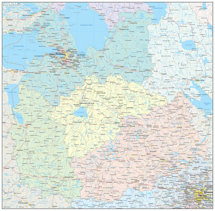 Векторная карта Ленинградской, Псковской, Новгородской и Тверской обла