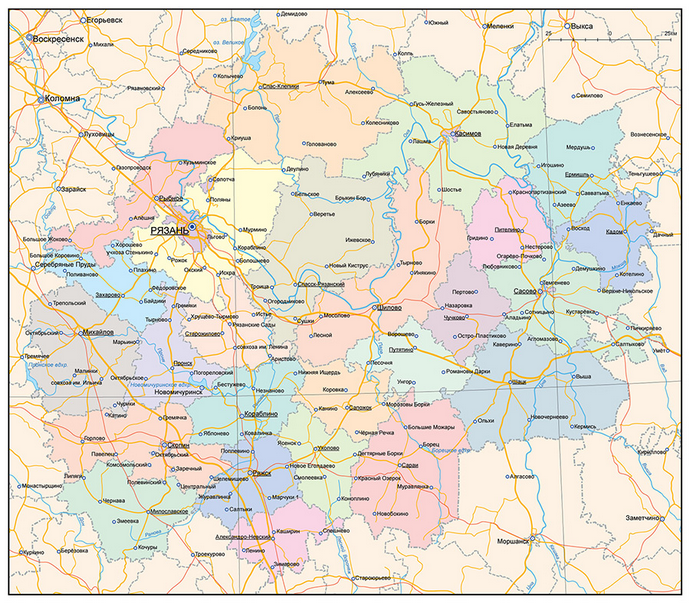 Векторные карты Рязанской области для скачивания и печати AI SVG EPS P