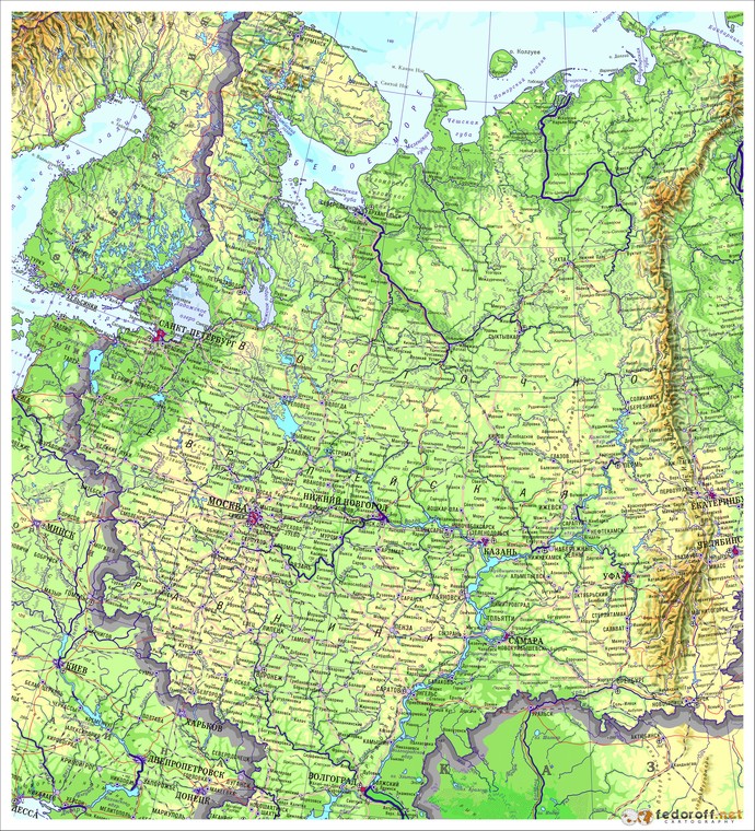 Физическая карта русской равнины с полезными ископаемыми