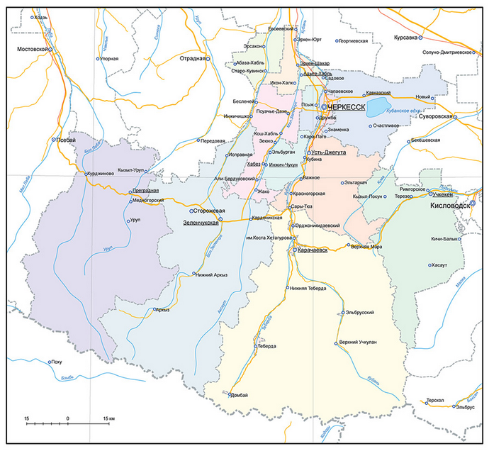 Векторные карты Кабардино-Балкарской Республики (КБР) для скачивания и