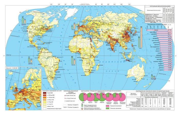 Карты плотности населения мира