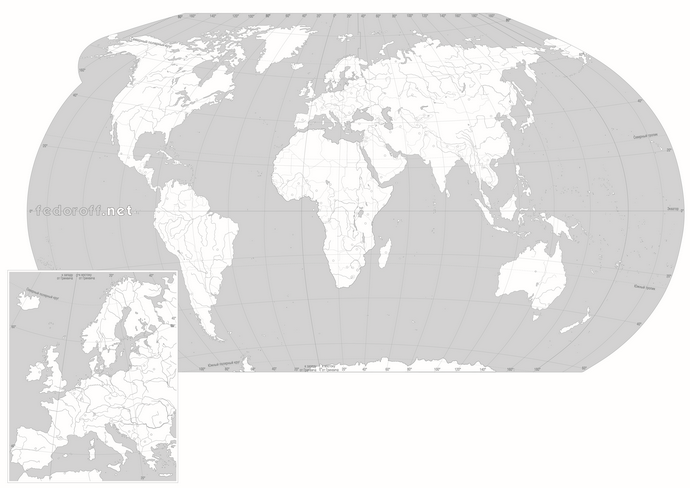 Контурная карта мира (ч/б для печати)