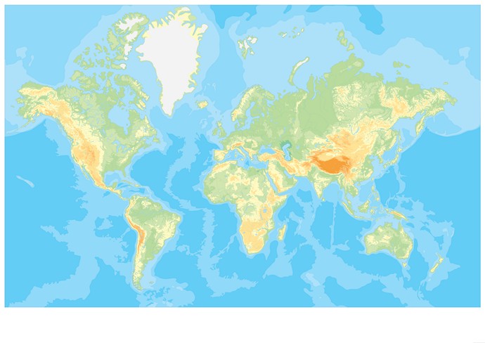 Физические контурные карты мира