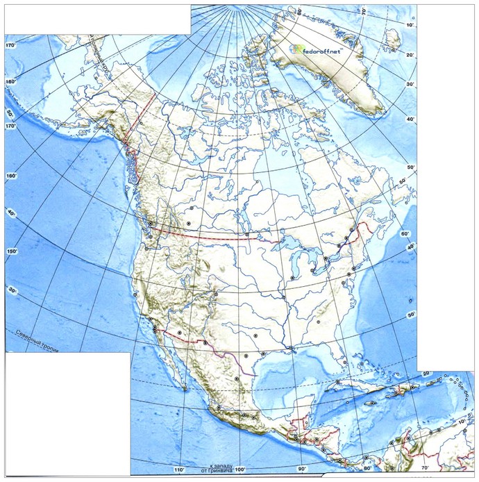 Северная америка контурная карта границы