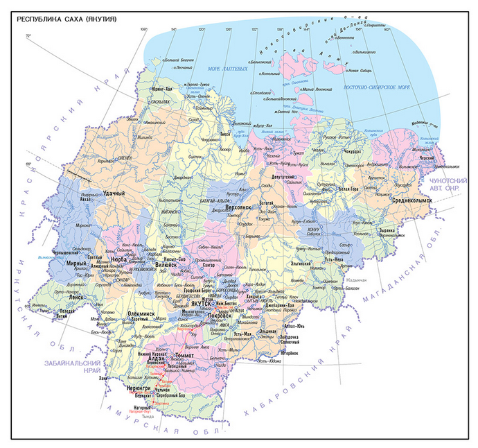 Векторные карты Республики Саха (Якутия) для скачивания и печати AI SV