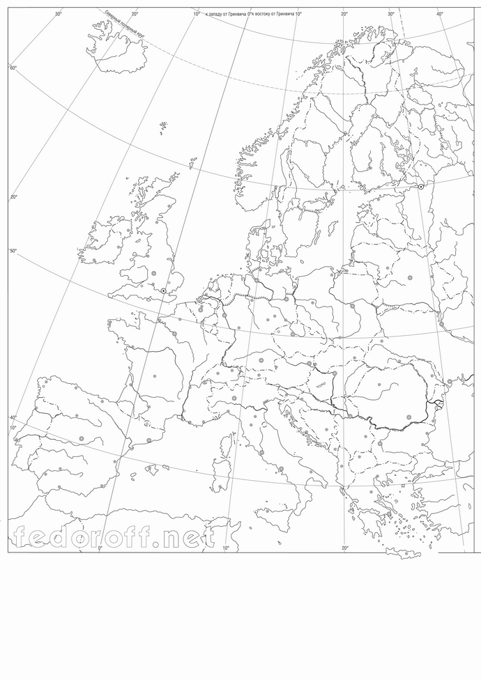 Контурная карта Европы (ч/б для печати)