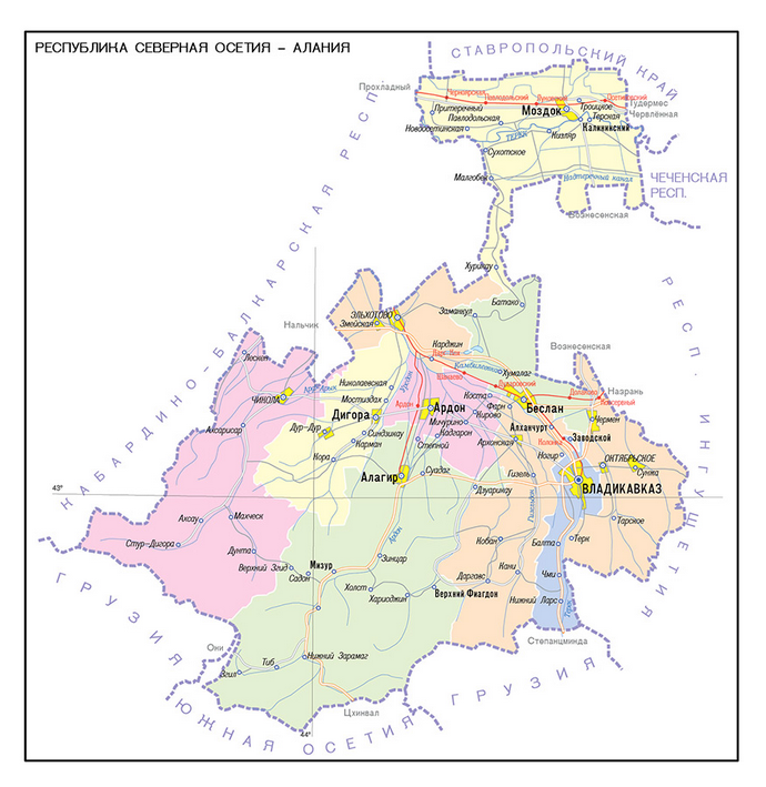 Векторные карты Республики Северная Осетия для скачивания и печати AI