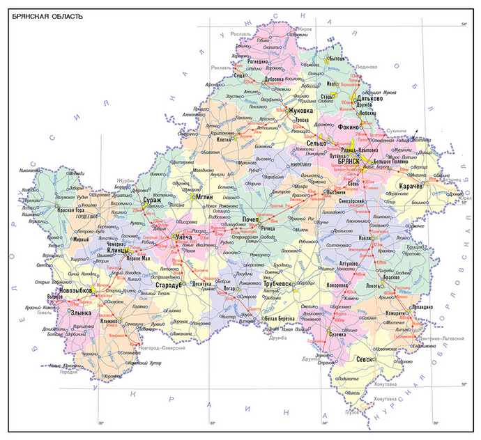 Векторные карты Брянской области для скачивания и печати AI SVG EPS PD