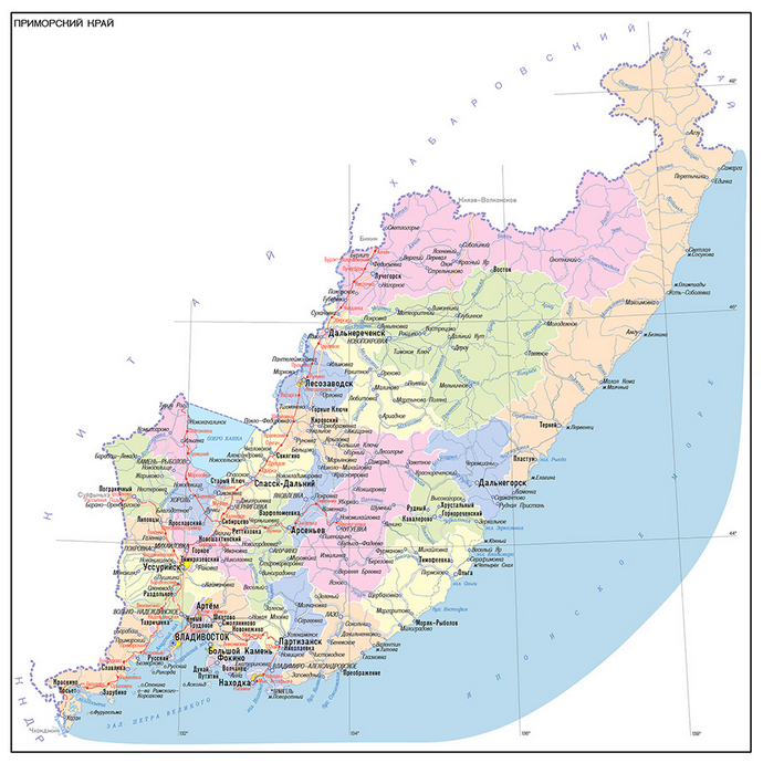Векторные карты Приморского края для скачивания и печати AI SVG EPS