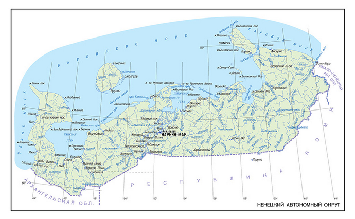 Векторные карты Ненецкого автономного округа для скачивания и печати A