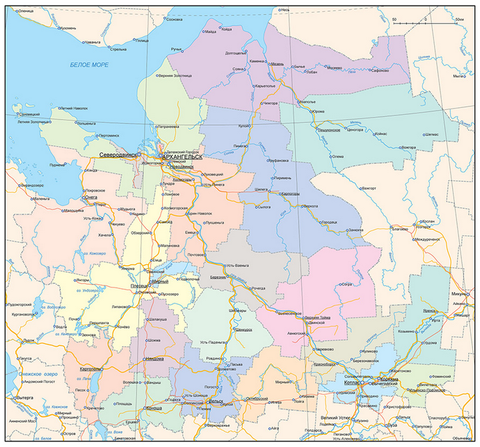 Векторные карты Архангельской области для скачивания и печати AI SVG E