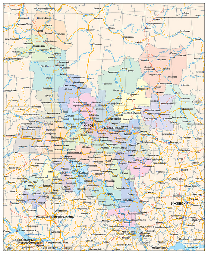 Векторные карты Кировской области для скачивания и печати AI SVG EPS P