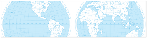 Полушария Земли. Векторная контурная карта