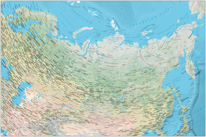 Векторная настенная физическая карта России ВНФКР
