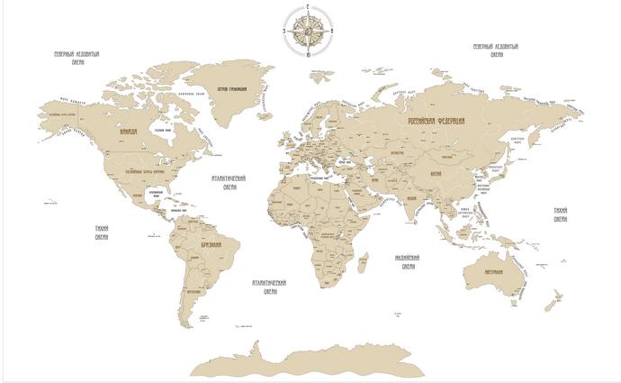 Векторная карта стран мира для настенной печати