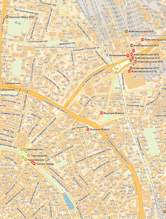 Карта центра Москвы с номерами домов А0