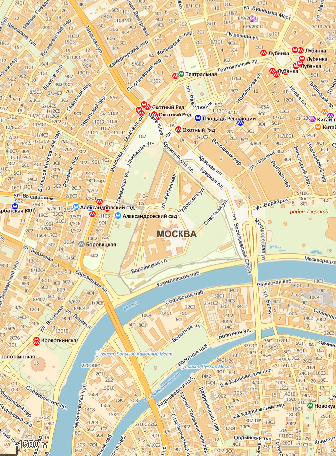 Карта центра Москвы с номерами домов А0