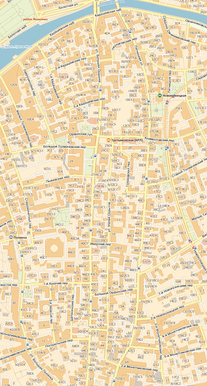 Карта Москвы в пределах МКАД с номерами домов