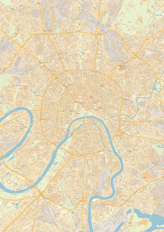 Карта центра Москвы с номерами домов А1