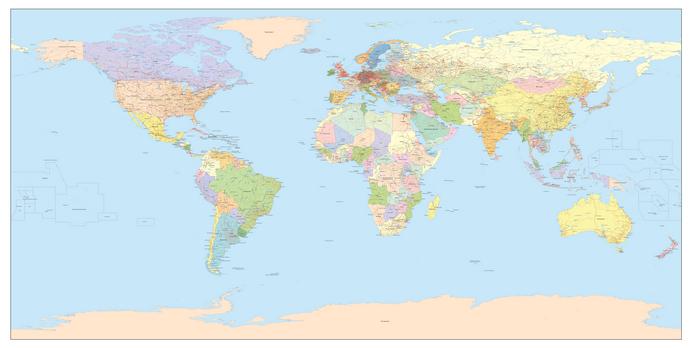 Векторная политическая карта мира [проекция Миллера]