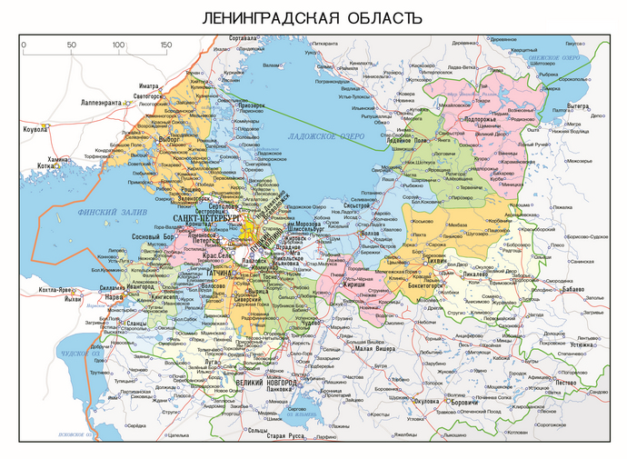 Векторная карта Ленинградской области с районами