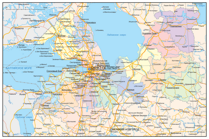 Векторная карта административного деления Ленинградской области