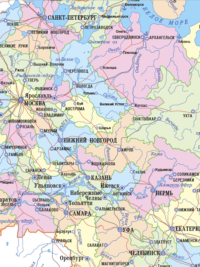 Политико-административная карта России для печати A2