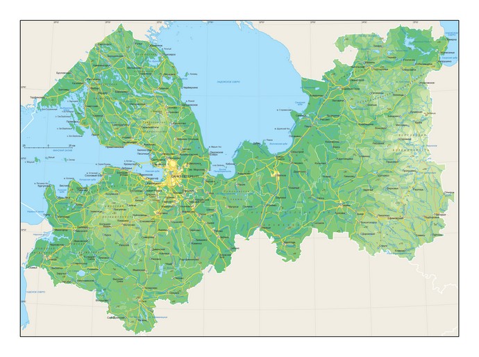 Векторная физическая карта Ленинградской области