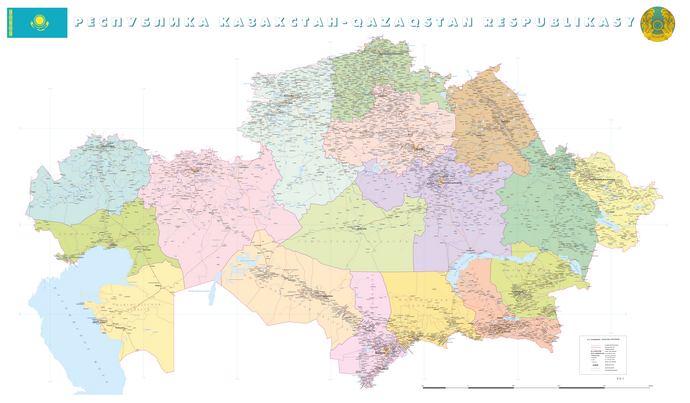 Векторная большая административная карта Казахстана