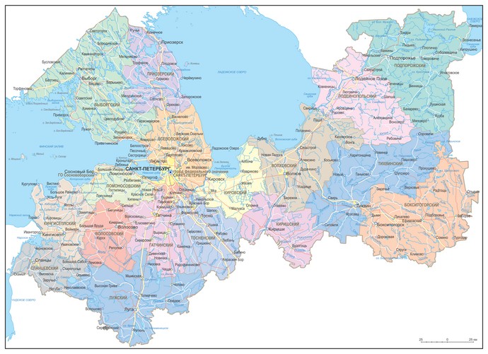 Векторная административная карта Ленобласти для печати