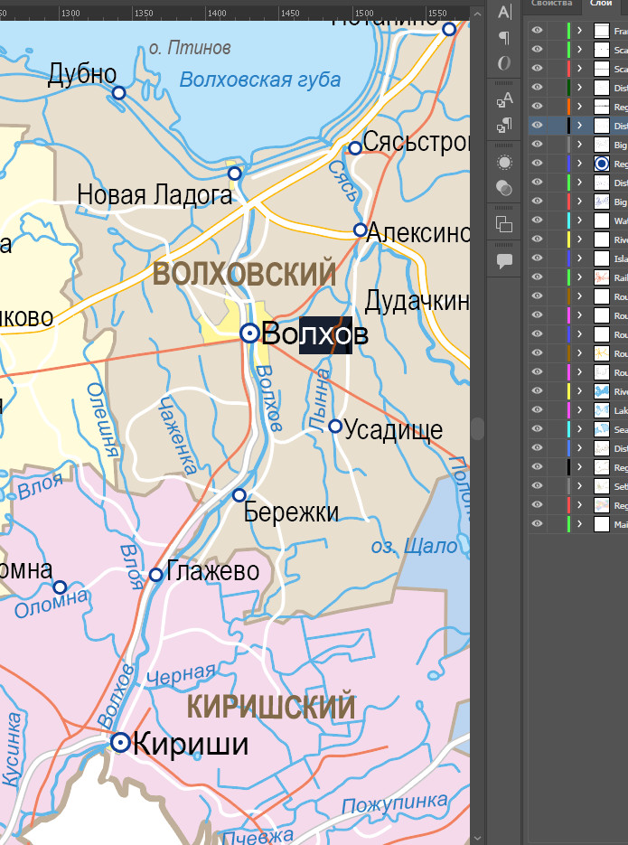 Векторная административная карта Ленобласти для печати