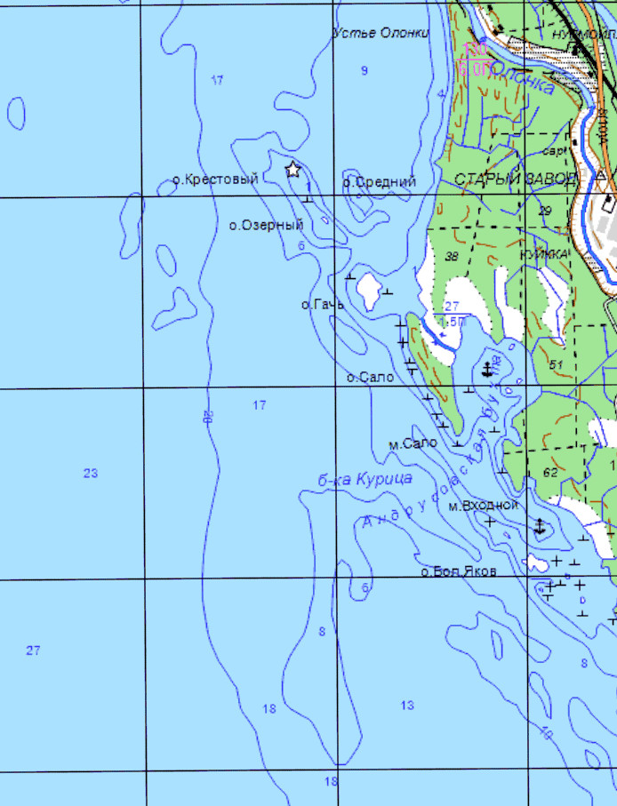 Большая топографическая карта Ладожского озера [2 км]