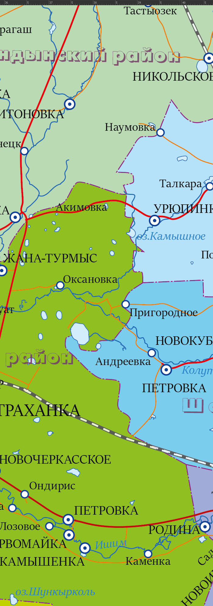 Векторная административная карта Акмолинская область-АВ