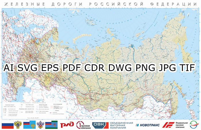 Векторная большая железнодорожная карта России РФ-ЖдБ