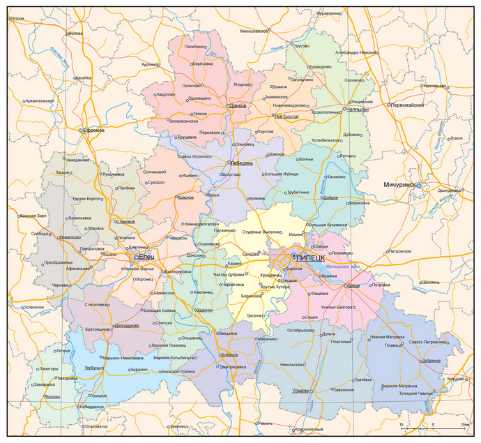 Векторные карты Липецкой  области для скачивания и печати AI SVG EPS P