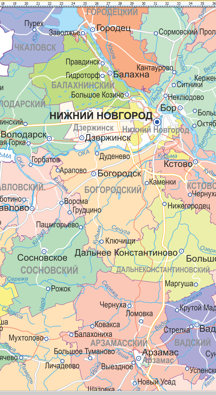Векторная административная карта Нижегородской области