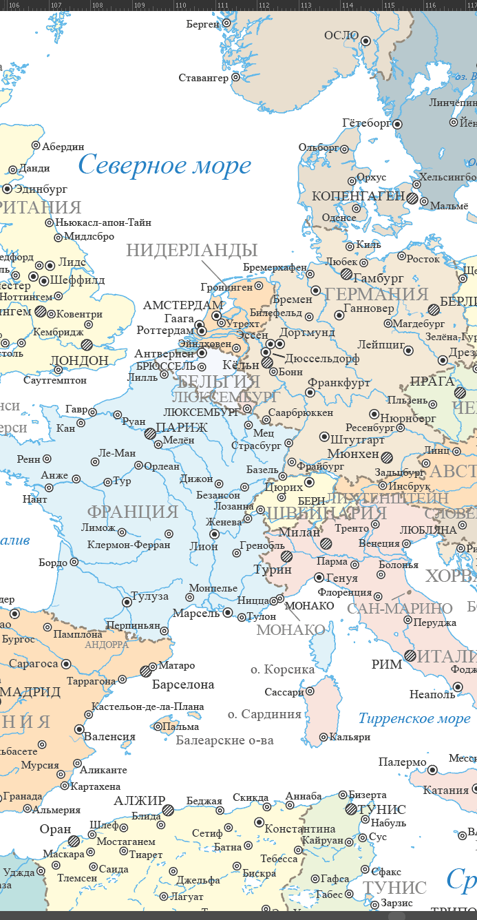 Векторная подробная политическая карта мира Мир-П