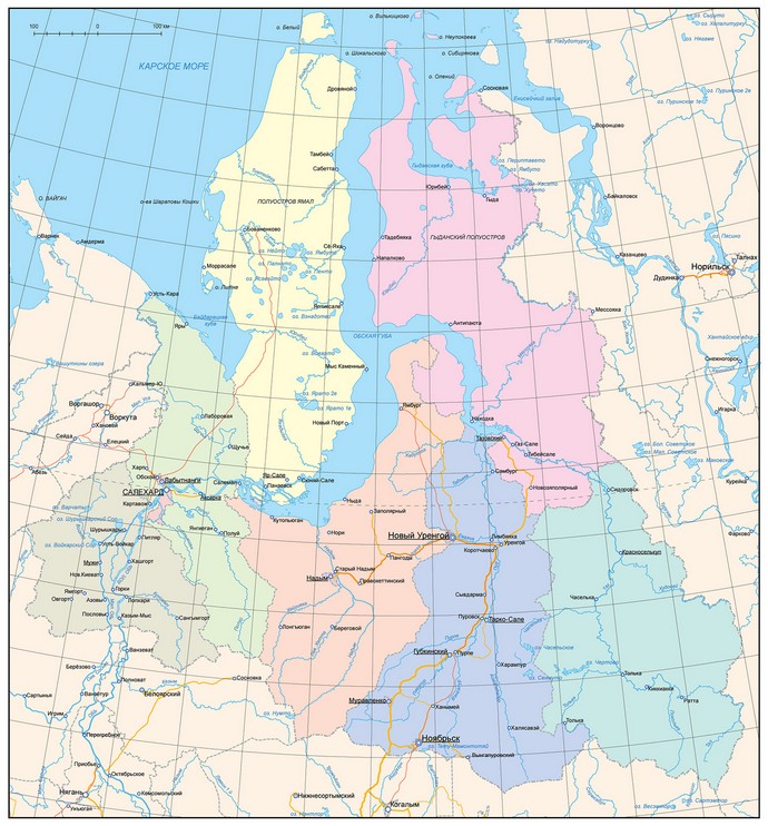 Векторные карты Ямало-Ненецкого автономного округа для скачивания и пе